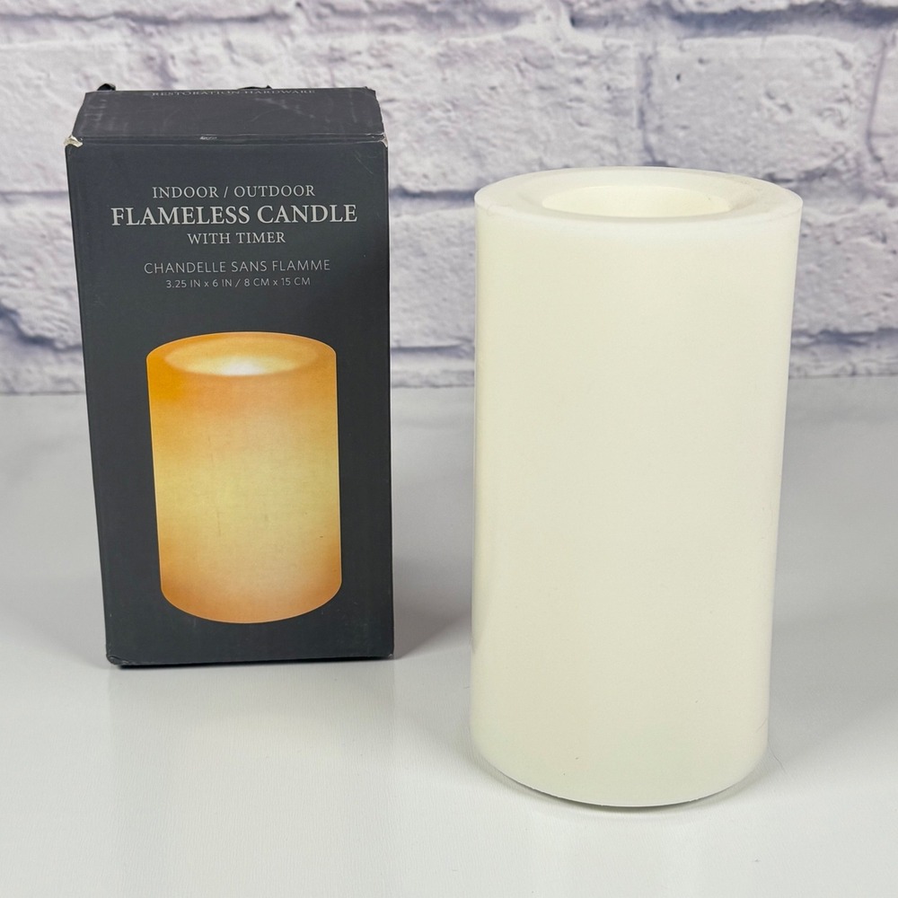 Restoration Hardware Flameless Candle Indoor Outdoor 24hr Timer 3.25x6 White Vtg